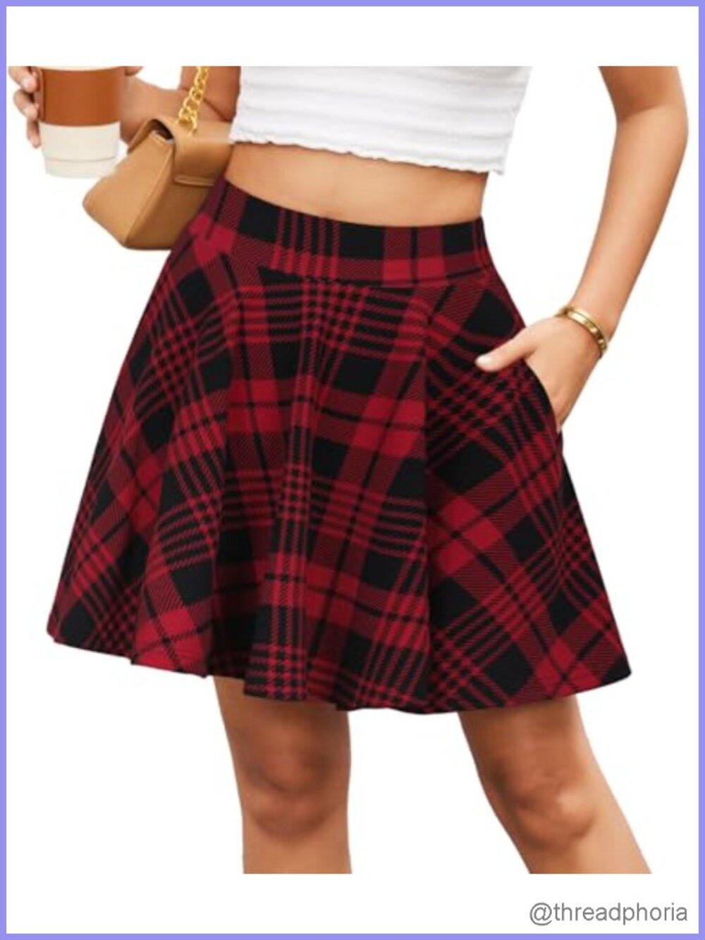 Women's Flared Mini Skater Skirt High Waist with Pockets Casual A-Line